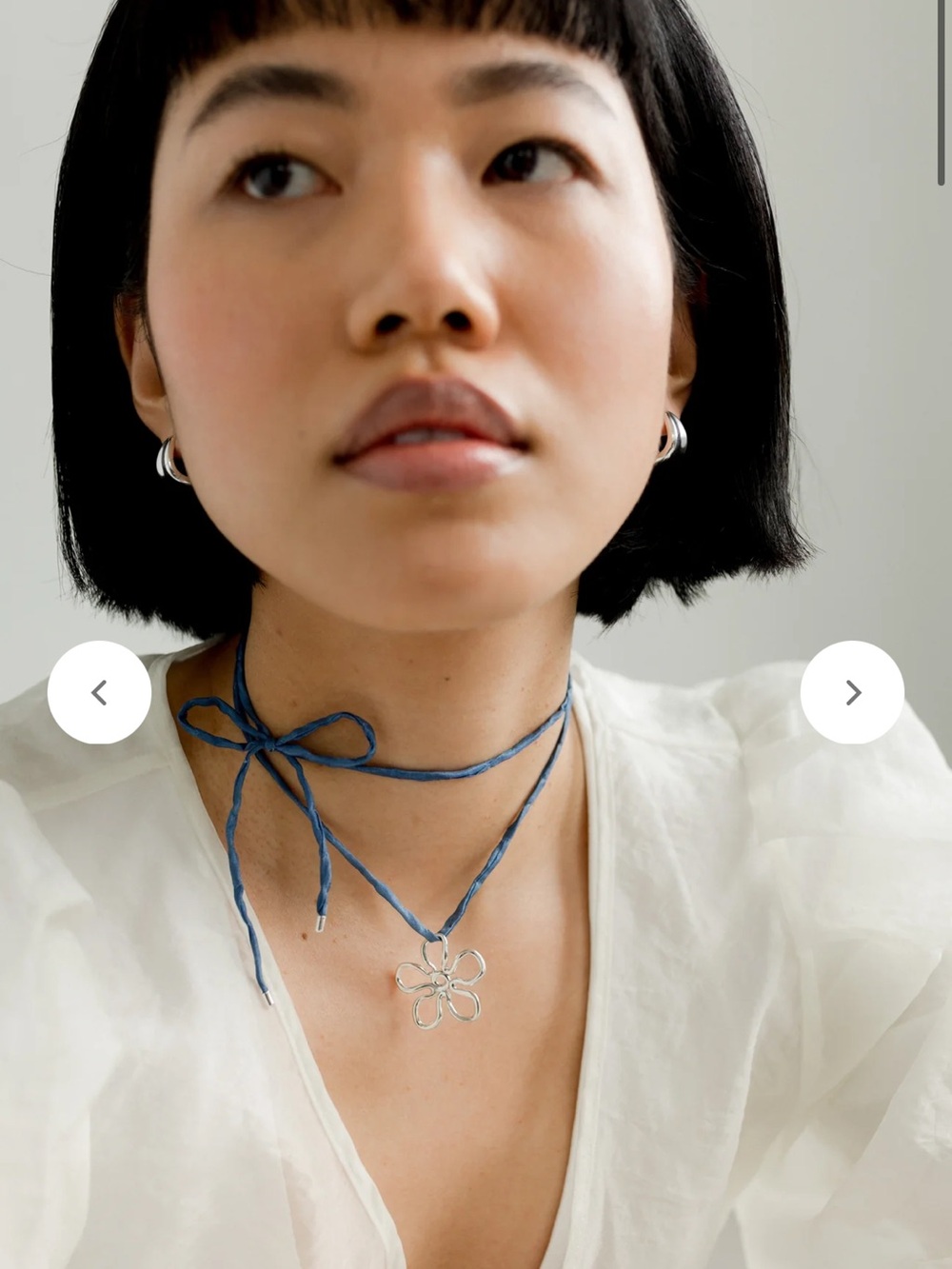 Kara Yoo Flora Necklace Silver in Marine Blue